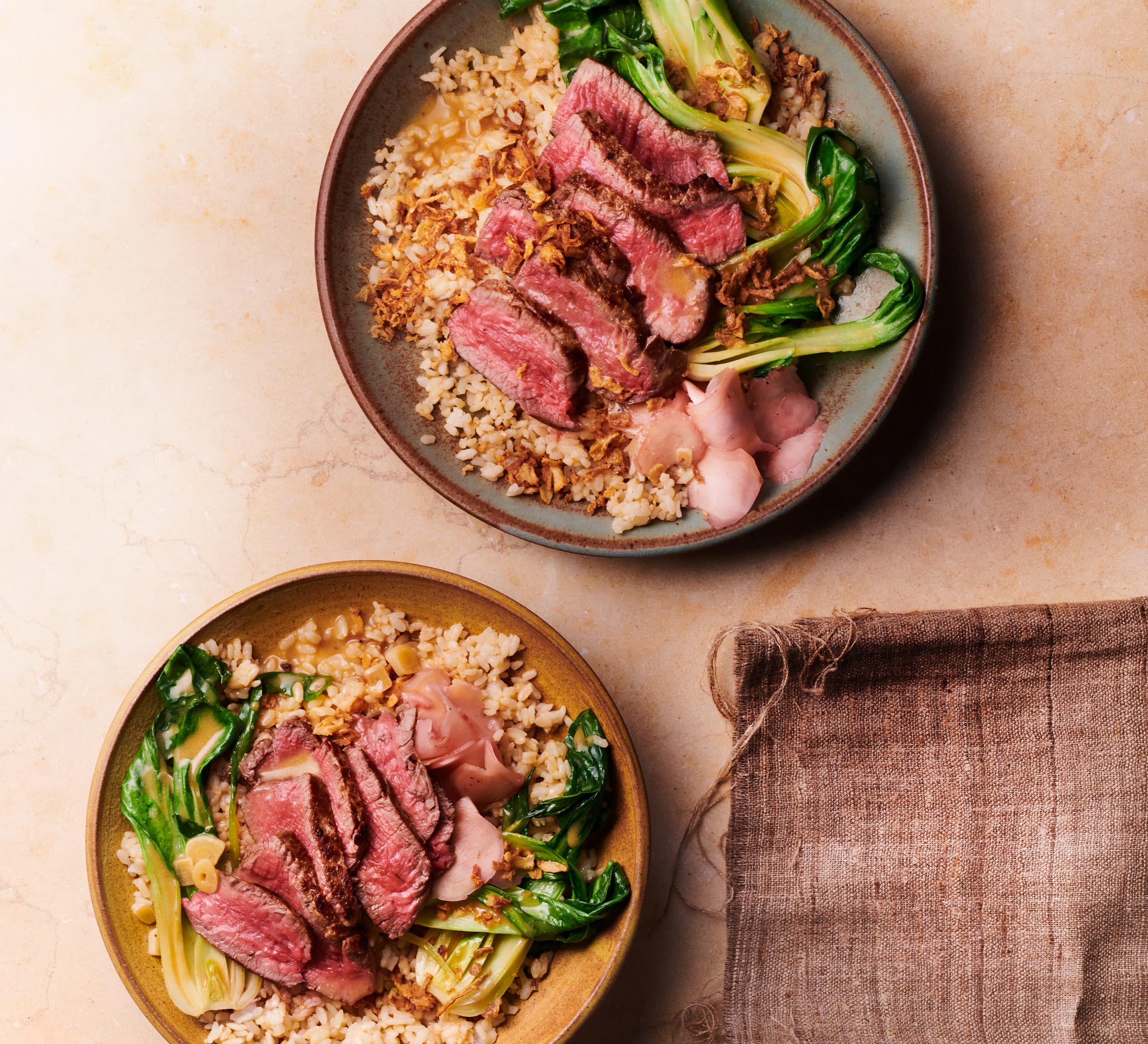 Miso steak rice bowls