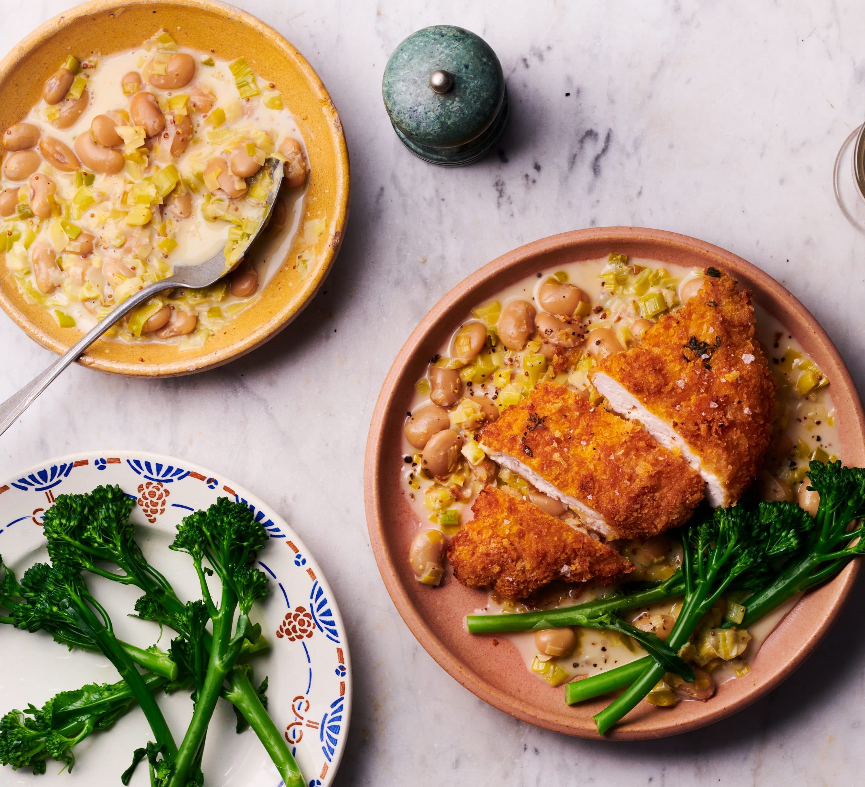 Crispy parmesan chicken & creamy leek butter beans