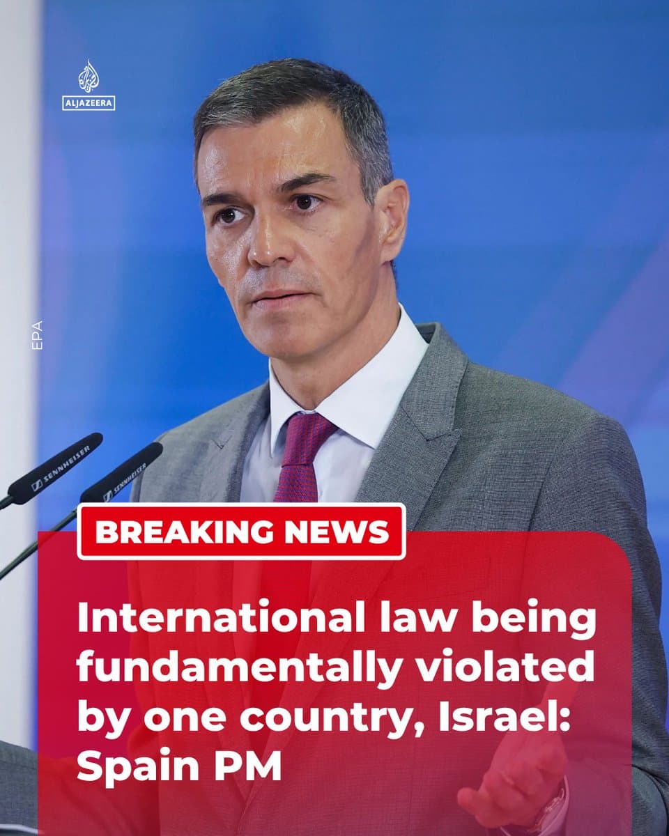 Spain’s PM Pedro Sanchez says international law is being fundamentally violated by one country, Israel, as it continues to bomb Lebanon. 🔴LIVE updates: pic.